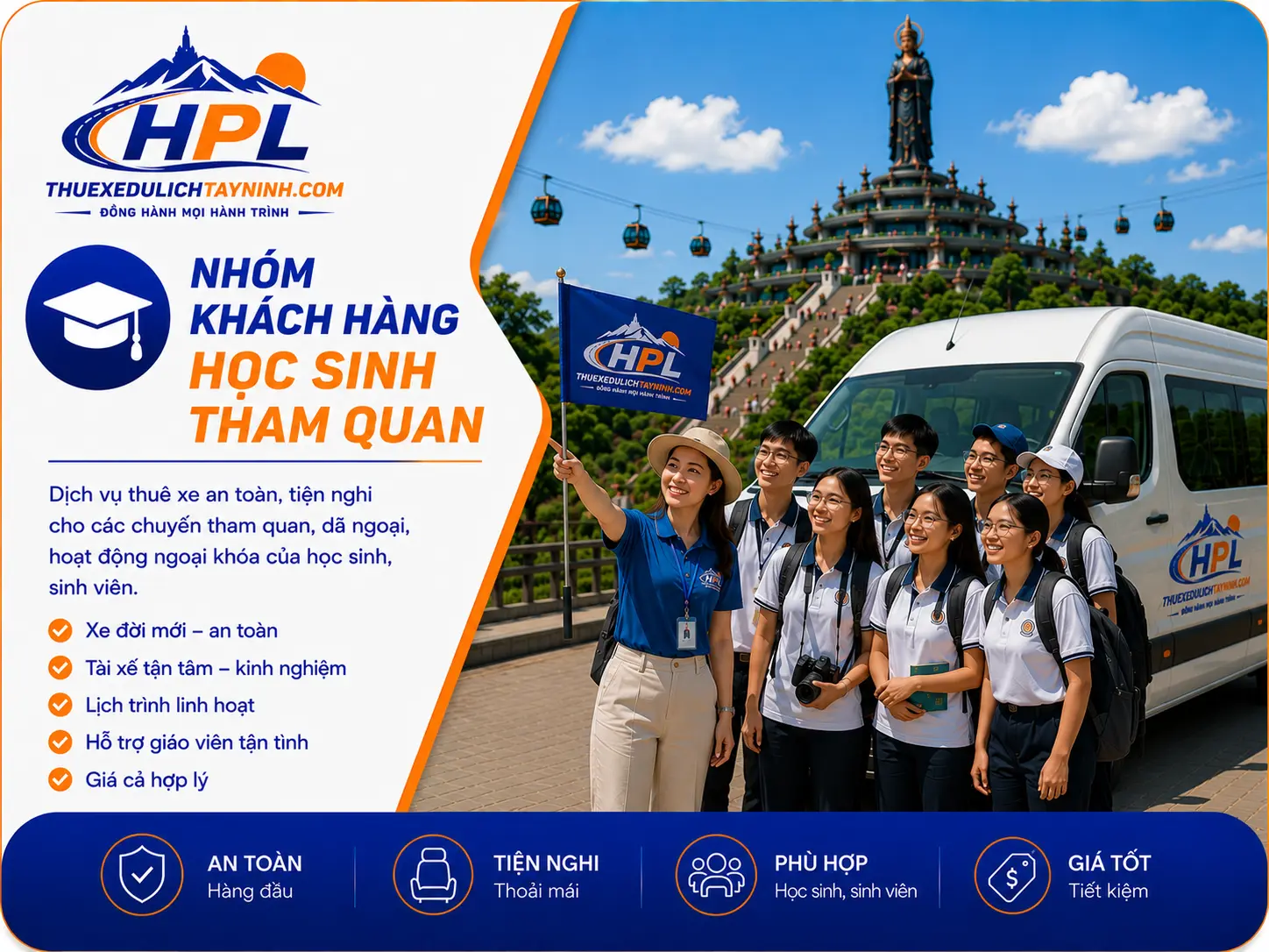 Khách hàng nhóm học sinh tham quan thuexedulichtayninh_com HPL